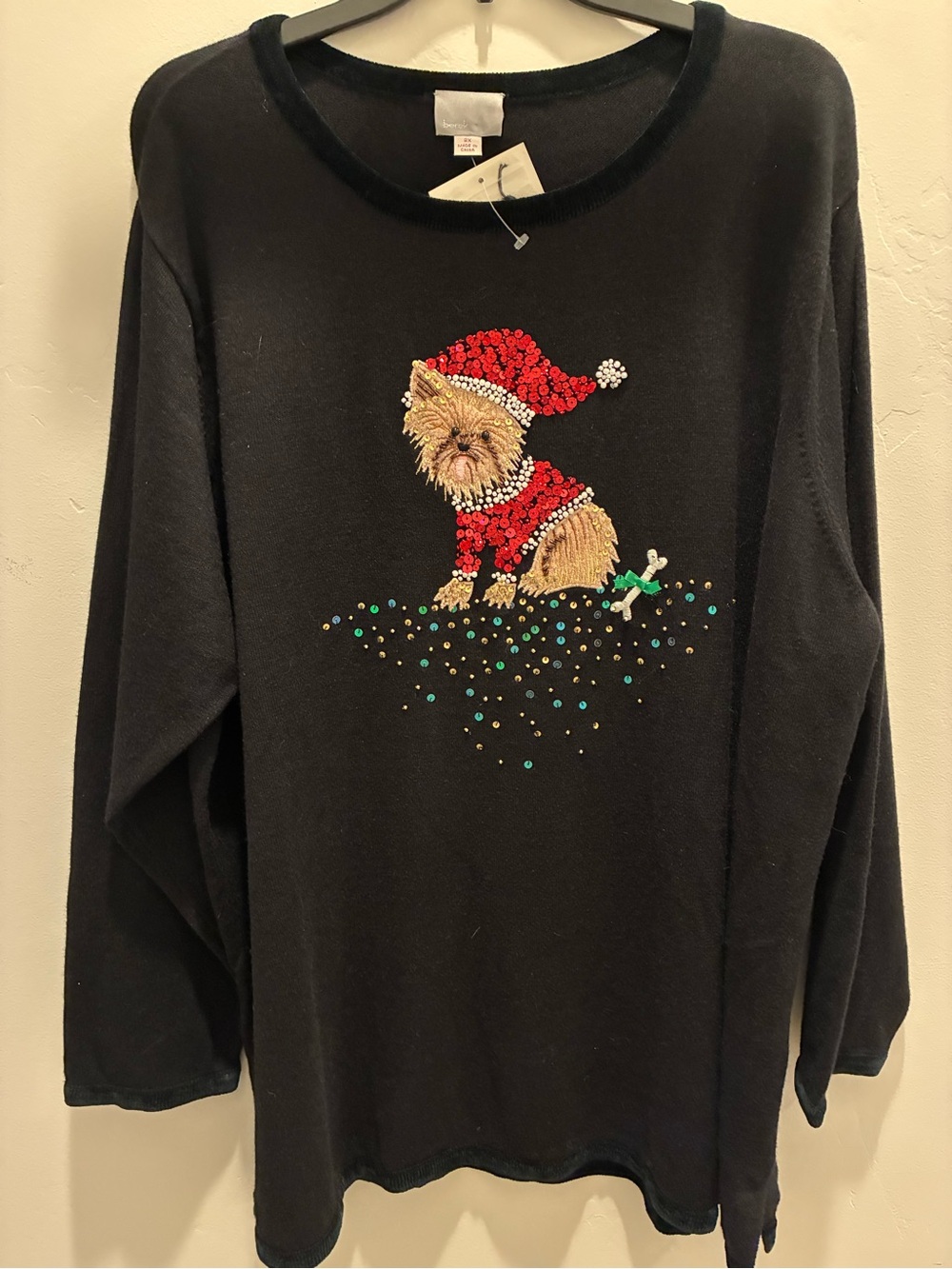 berek Black Knit Sweater with Red Sequin Accent